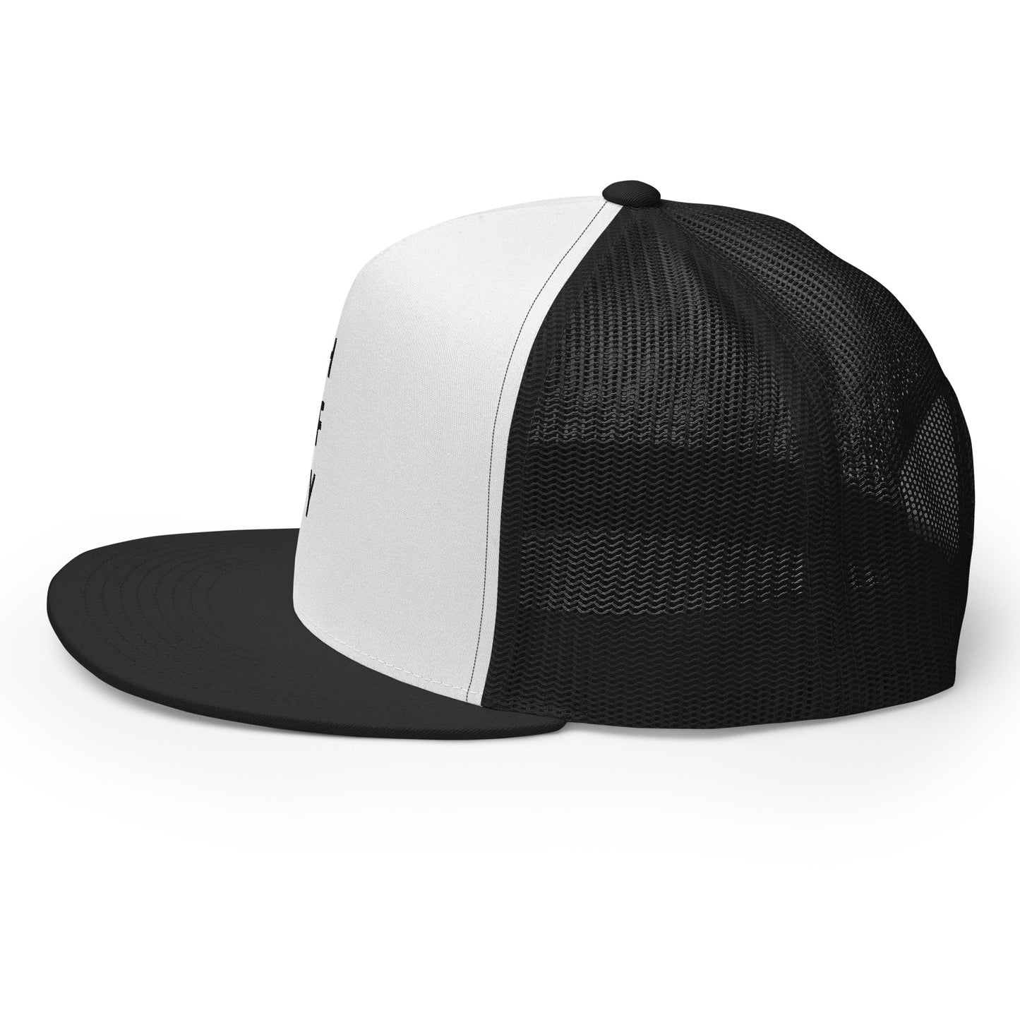 HFY- Black Embroidered on White with Black Trucker Cap