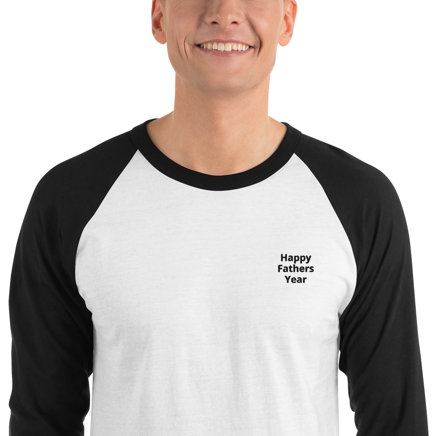 HFY- Black Embroidered on White with Black 3/4 sleeve raglan shirt