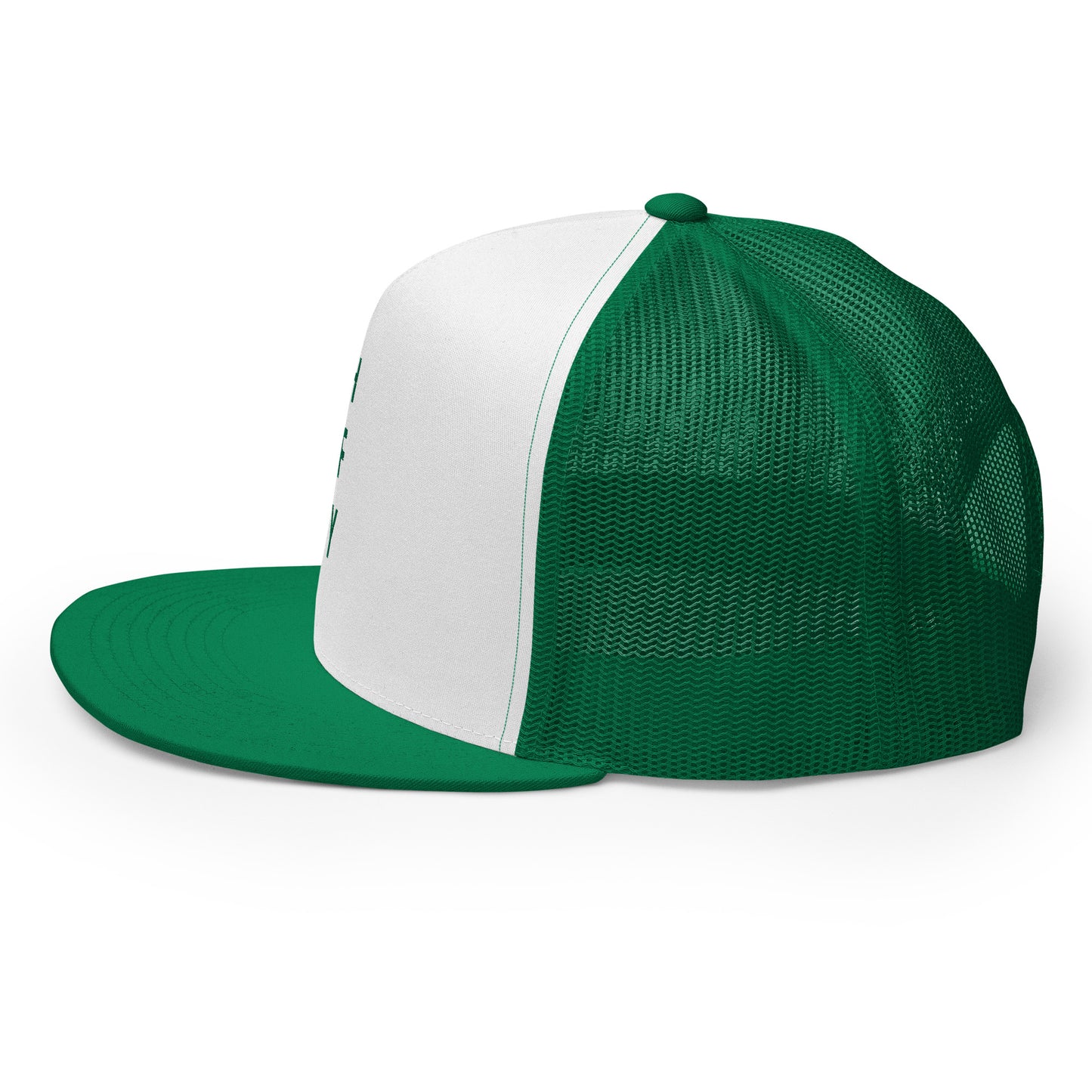 HFY- Kelly Green Embroidered on White with Kelly Green Trucker Cap