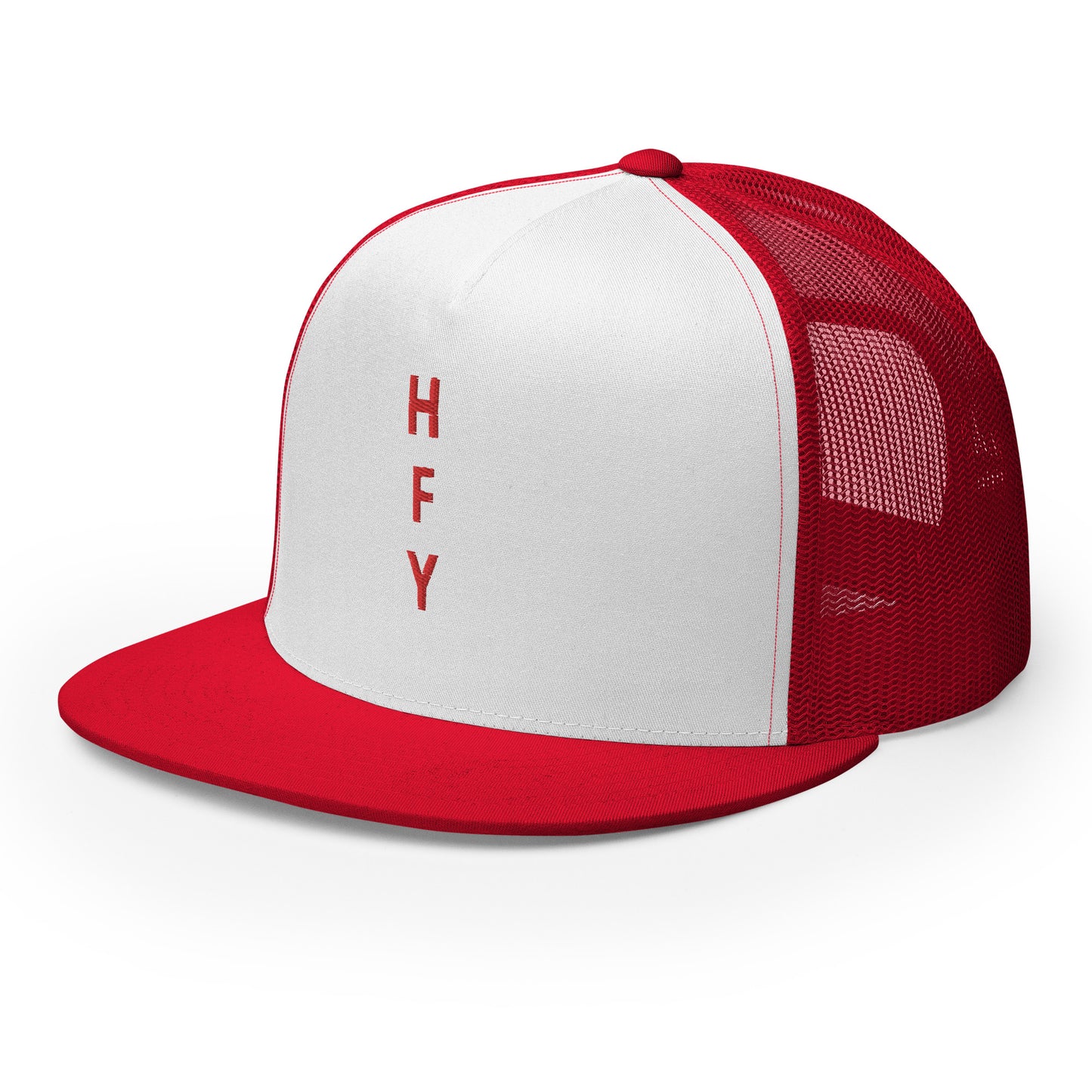 HFY- Red Embroidered on White with Red Trucker Cap