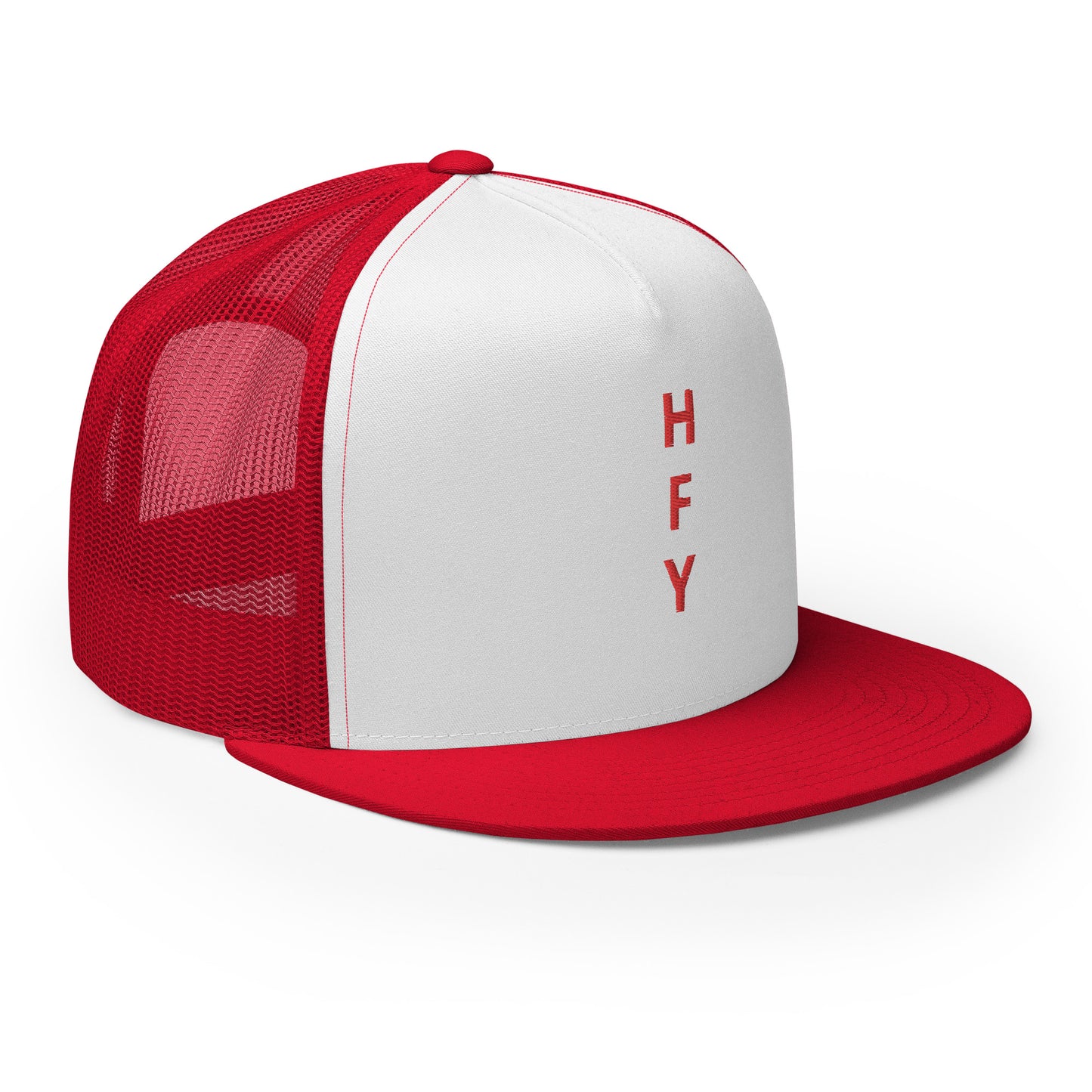 HFY- Red Embroidered on White with Red Trucker Cap