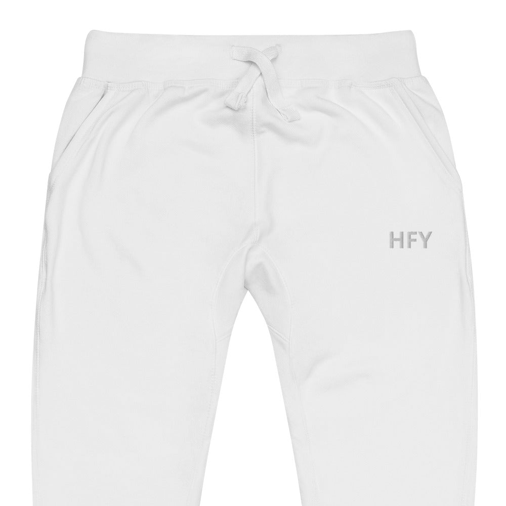 HFY-White Embroidered on White Premium Fleece Sweatpants Limited Edition